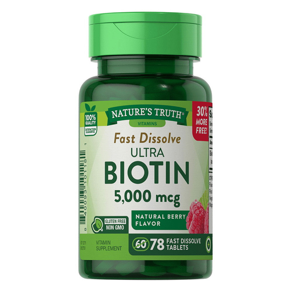 Natures Truth Ultra Biotin 5000mcg Fast Dissolve Tablets Berry Flavor, 78 Ea